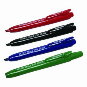 7520015195769, SKILCRAFT Retractable Chisel Tip Dry Erase Marker, Broad Chisel Tip, Assorted Colors, 4/Set