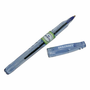 7520016827163, SKILCRAFT Recycled Water Bottle Ballpoint Pen, Stick, Medium 0.7 mm, Blue Ink, Clear Barrel, Dozen