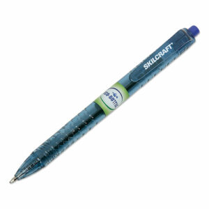7520016827167, SKILCRAFT Recycled Water Bottle Ballpoint Pen, Retractable, Medium 0.7 mm, Blue Ink, Clear Barrel, Dozen