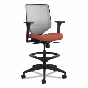 Solve Series Mesh Back Task Stool, Supports Up to 300 lb, 23" to 33" Seat Height, Bittersweet Seat, Fog Back, Black Base
