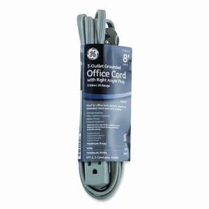 Power Strip, 3 Outlets, 8 ft Cord, Gray