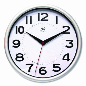 Metro Wall Clock, 9" Diameter, Silver Case, 1 AA (sold separately)