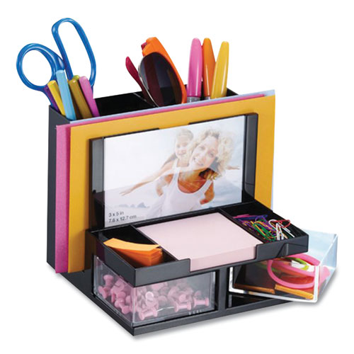 VersaPlus Desk Organizer,7 Compartments, Plastic, 6.19 x 6.31 x 5.5, Black - Image 2