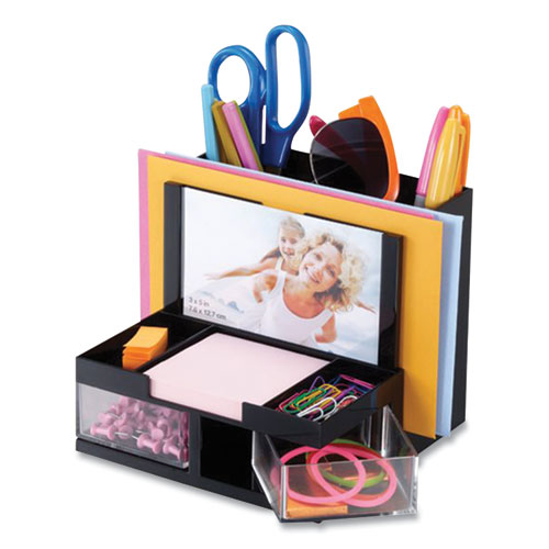 VersaPlus Desk Organizer,7 Compartments, Plastic, 6.19 x 6.31 x 5.5, Black - Image 3