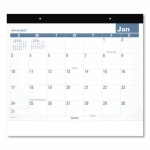 Easy-to-Read Monthly Desk Pad, 22 x 17, White/Blue Sheets, Black Binding, Clear Corners, 12-Month (Jan to Dec): 2026