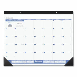 Desk Pad, 22 x 17, White Sheets, Black Binding, Black Corners, 12-Month (Jan to Dec): 2026