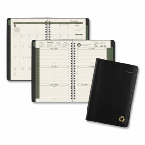 Recycled Weekly Block Format Appointment Book, 8.5 x 5.5, Black Cover, 12-Month (Jan to Dec): 2026