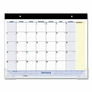QuickNotes Desk Pad, 22 x 17, White/Blue/Yellow Sheets, Black Binding, Clear Corners, 13-Month: Jan 2026 to Jan 2027