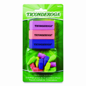 Neon Eraser Multipack, For Pencil Marks, (12) End-Cap Erasers, (3) Block Erasers, Assorted Colors