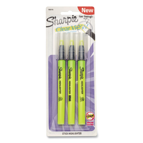 Clearview Pen-Style Highlighter, Fluorescent Yellow Ink, Chisel Tip, Yellow/Black/Clear Barrel, 3/Pack - Image 2