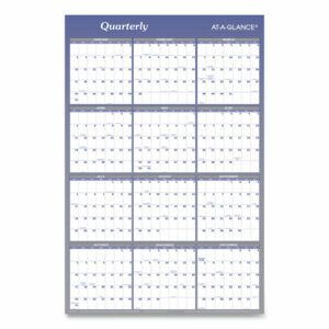 Vertical/Horizontal Erasable Quarterly/Monthly Wall Planner, 24 x 36, White/Blue Sheets, 12-Month (Jan to Dec): 2026