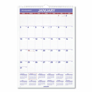 Monthly Wall Calendar with Ruled Daily Blocks, 12 x 17, White Sheets, 12-Month (Jan to Dec): 2026