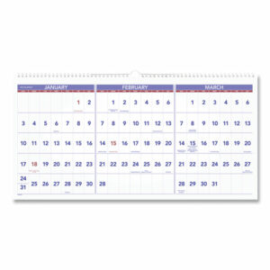 Deluxe Three-Month Reference Wall Calendar, Horizontal Orientation, 24 x 12, White Sheets, 15-Month: Dec 2025 to Feb 2027
