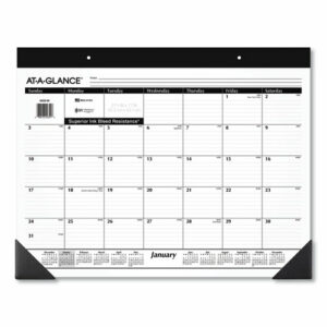 Monthly Refillable Desk Pad, 22 x 17, White Sheets, Black Binding, Black Corners, 12-Month (Jan to Dec): 2026