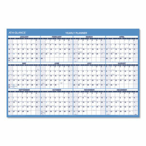 Horizontal Reversible/Erasable Wall Planner, 48 x 32, White/Blue Sheets, 12-Month (Jan to Dec): 2026