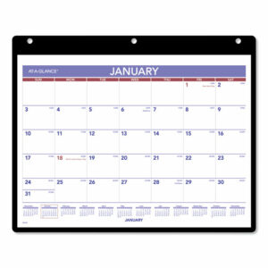 Monthly Desk/Wall Calendar with Plastic Backboard and Bonus Pages, 11 x 8, White/Violet/Red Sheets, 12-Month (Jan-Dec): 2026
