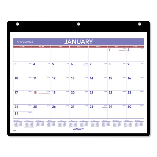 Monthly Desk/Wall Calendar with Plastic Backboard and Bonus Pages, 11 x 8, White/Violet/Red Sheets, 12-Month (Jan-Dec): 2026