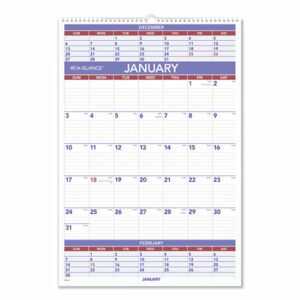 Three-Month Wall Calendar, 15.5 x 22.75, White Sheets, 12-Month (Jan to Dec): 2026