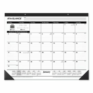Ruled Desk Pad, 24 x 19, White Sheets, Black Binding, Black Corners, 12-Month (Jan to Dec): 2026
