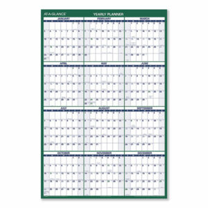 Vertical Erasable Wall Planner, 32 x 48, White/Green Sheets, 12-Month (Jan to Dec): 2026