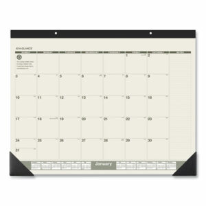 Recycled Monthly Desk Pad, 22 x 17, Sand/Green Sheets, Black Binding, Black Corners, 12-Month (Jan to Dec): 2026