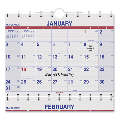 Move-A-Page Three-Month Wall Calendar, 12 x 27, White/Red/Blue Sheets, 15-Month: Dec 2025 to Feb 2027 - Image 3