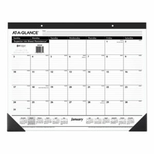 Ruled Desk Pad, 22 x 17, White Sheets, Black Binding, Black Corners, 12-Month (Jan to Dec): 2026