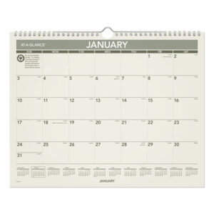 Recycled Wall Calendar, Unruled Blocks, 15 x 12, Sand/Green Sheets, 12-Month (Jan to Dec): 2026