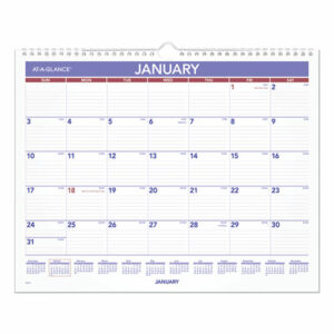 Monthly Wall Calendar, 15 x 12, White/Red/Blue Sheets, 12-Month (Jan to Dec): 2026