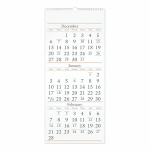 Three-Month Reference Wall Calendar, 12 x 27, White Sheets, 14-Month: Dec 2025 to Feb 2027