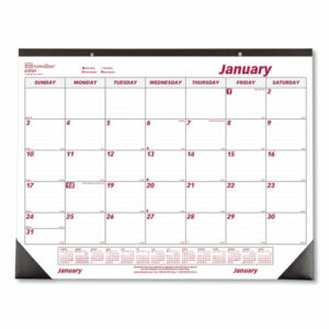 Monthly Desk Pad Calendar, 22 x 17, White/Burgundy Sheets, Black Binding, Black Corners, 12-Month (Jan to Dec): 2025
