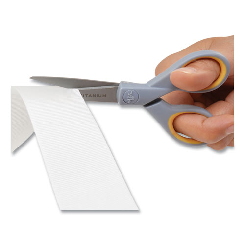 Titanium Bonded Scissors, 5" and 7" Long, 2.25" and 3.5" Cut Length, Straight Gray/Yellow Handle, 2/Pack - Image 4