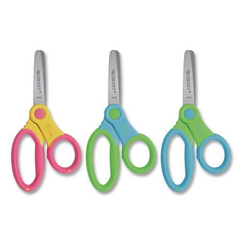 Ultra Soft Handle Scissors with Antimicrobial Protection, Round Tip, 5" Long, 2" Cut Length, Randomly Assorted Handle Color