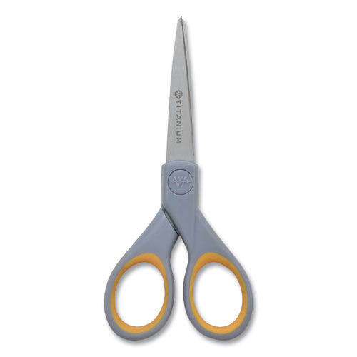 Titanium Bonded Scissors, 5" and 7" Long, 2.25" and 3.5" Cut Length, Straight Gray/Yellow Handle, 2/Pack - Image 3