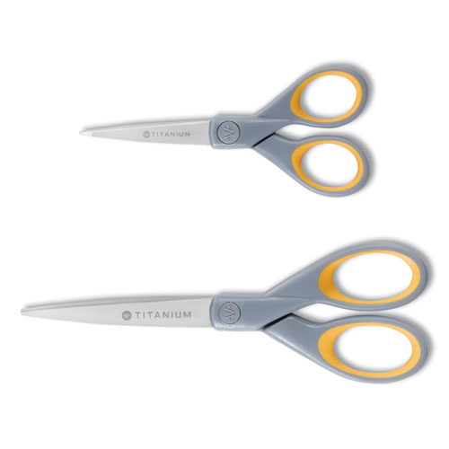 Titanium Bonded Scissors, 5" and 7" Long, 2.25" and 3.5" Cut Length, Straight Gray/Yellow Handle, 2/Pack