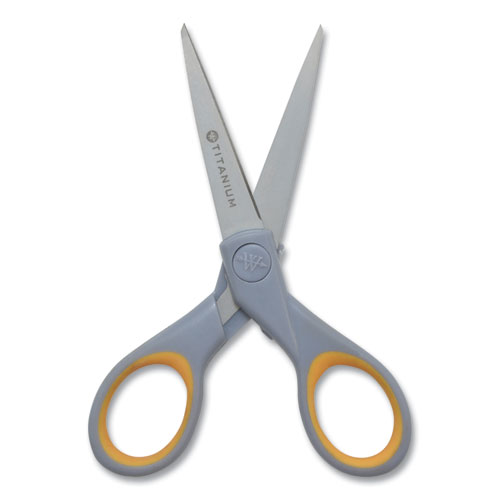 Titanium Bonded Scissors, 5" and 7" Long, 2.25" and 3.5" Cut Length, Straight Gray/Yellow Handle, 2/Pack - Image 2