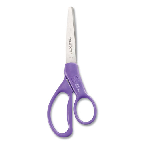 Student Scissors with Antimicrobial Protection, Pointed Tip, 7" Long, 3" Cut Length, Randomly Assorted Handle Color - Image 4