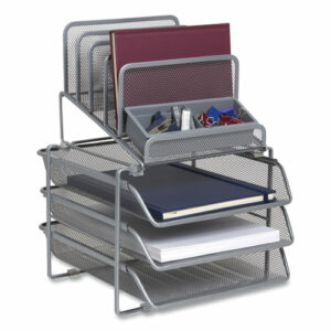 All-in-One Wire Mesh Organizer, 10 Sections, Letter-Size, 11.61 x 13.11 x 8.86, Silver