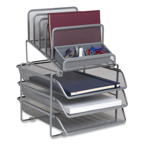 All-in-One Wire Mesh Organizer, 10 Sections, Letter-Size, 11.61 x 13.11 x 8.86, Silver