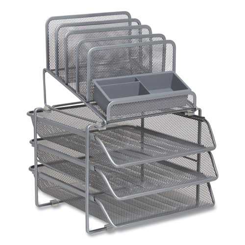 All-in-One Wire Mesh Organizer, 10 Sections, Letter-Size, 11.61 x 13.11 x 8.86, Silver - Image 2