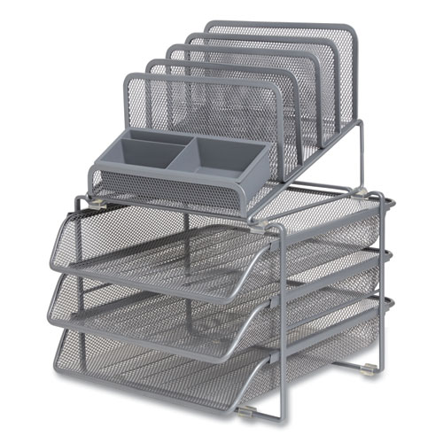 All-in-One Wire Mesh Organizer, 10 Sections, Letter-Size, 11.61 x 13.11 x 8.86, Silver - Image 3