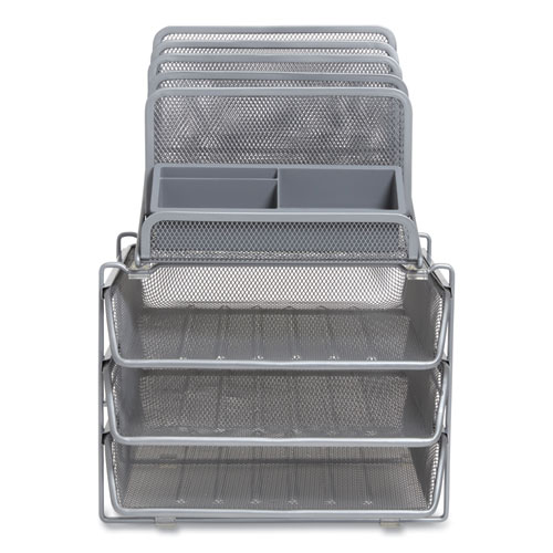 All-in-One Wire Mesh Organizer, 10 Sections, Letter-Size, 11.61 x 13.11 x 8.86, Silver - Image 4