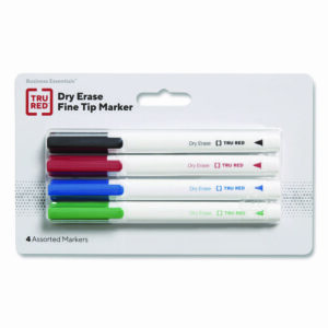 Dry Erase Marker, Pen-Style, Fine Bullet Tip, Assorted Colors, 4/Pack