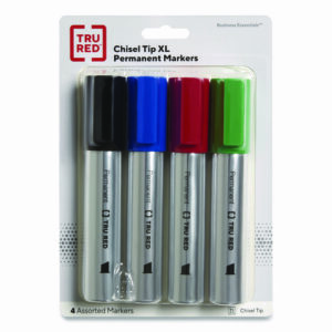 XL Permanent Marker, Extra-Broad Chisel Tip, Assorted Colors, 4/Pack