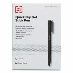 Quick Dry Gel Pen, Retractable, Medium 0.7 mm, Black Ink, Black Barrel, 5/Pack