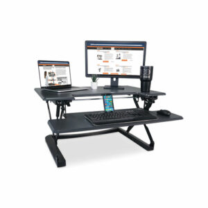 High Rise Height Adjustable Standing Desk with Keyboard Tray, 36" x 31.25" x 5.25" to 20", Gray/Black