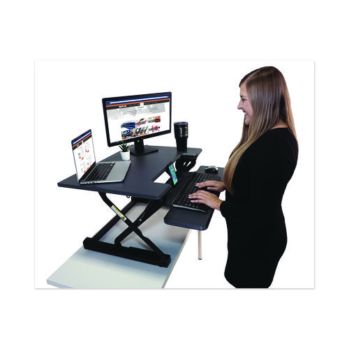 High Rise Height Adjustable Standing Desk with Keyboard Tray, 31" x 31.25" x 5.25" to 20", Gray/Black - Image 2