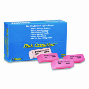 Pink Carnation Erasers, For Pencil Marks, Rectangular Block, Medium, Pink, Dozen