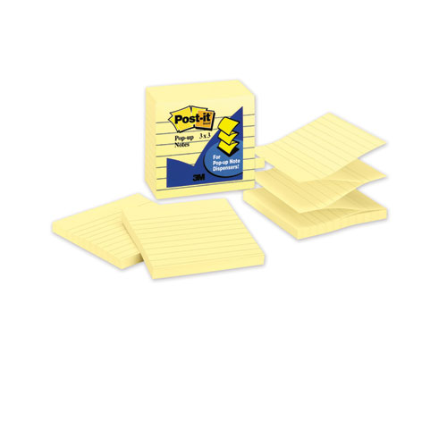 Original Canary Yellow Pop-up Refill, Note Ruled, 3" x 3", Canary Yellow, 100 Sheets/Pad, 6 Pads/Pack - Image 3