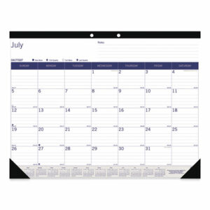 DuraGlobe Academic Desk Pad Calendar, 22 x 17, White/Blue/Gray Sheets, Black Headband, 13-Month: July 2025 to July 2026